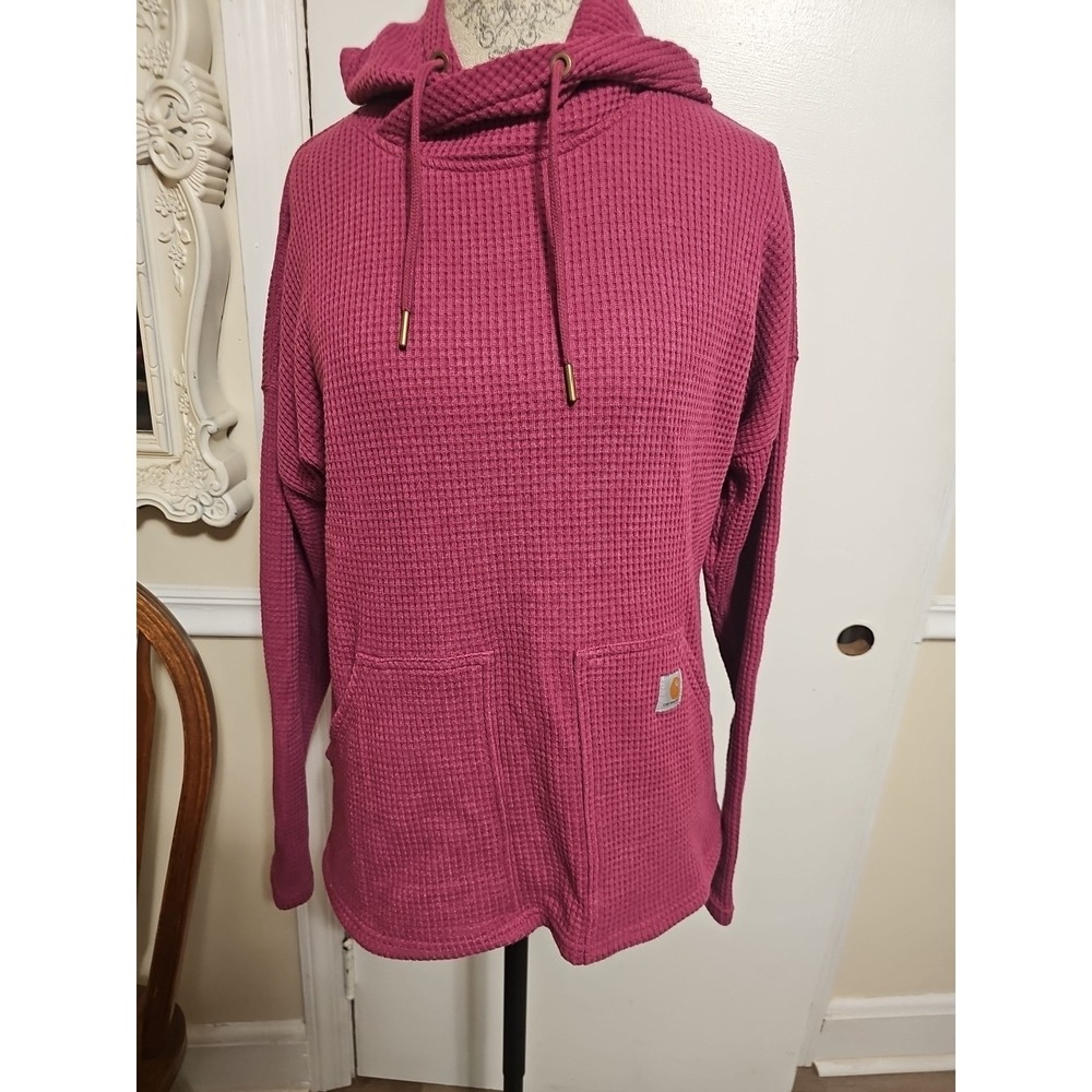 Carhartt Women's M Pink Pullover Sweater Cotton Waffle Relaxed Fit 104967 R60